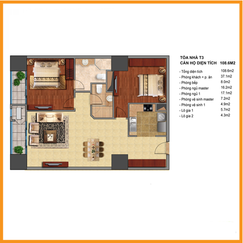 Mặt bằng căn 108m2 tòa T2 - T3 Vinhomes Times City Mặt bằng căn 108m2 tòa T2 - T3 Vinhomes Times City