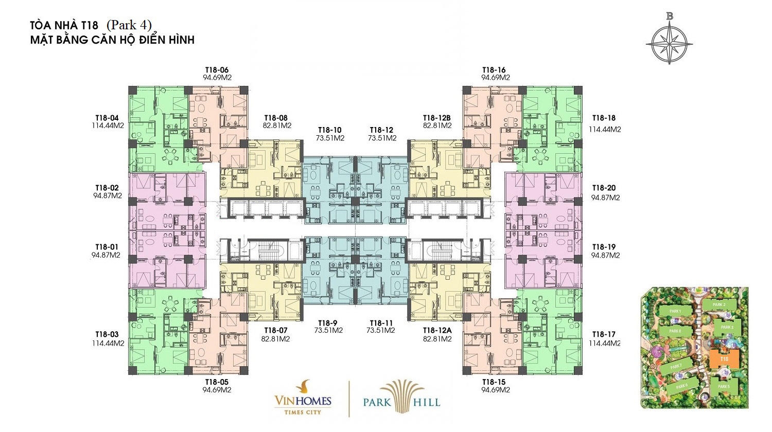 Mặt bằng điển hình tòa T18 (Park 4) Vinhomes Times City