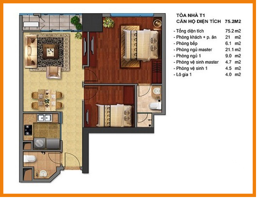 Mặt bằng căn 75m2 tòa T1-T4 Vinhomes Times City Mặt bằng căn 75m2 tòa T1-T4 Vinhomes Times City