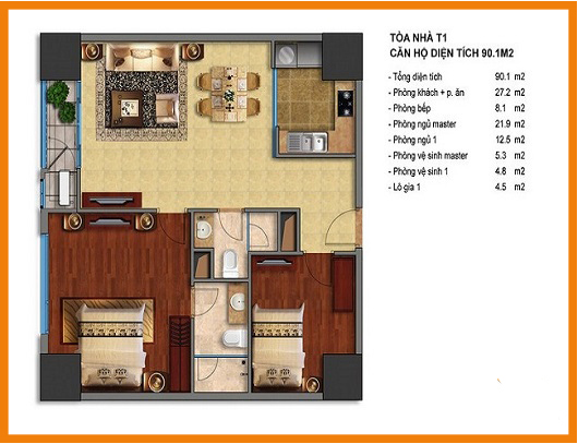 Mặt bằng căn 90m2 tòa T1-T4 Vinhomes Times City Mặt bằng căn 90m2 tòa T1-T4 Vinhomes Times City
