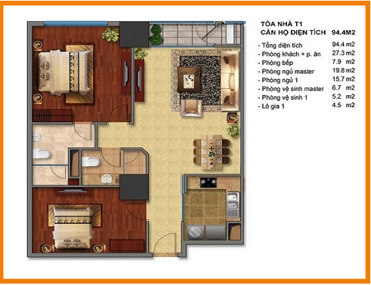 Mặt bằng căn 94,4m2 tòa T1-T4 Vinhomes Times City Mặt bằng căn 94,4m2 tòa T1-T4 Vinhomes Times City